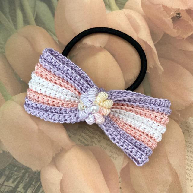 ハンドメイド♪レース編み お花モチーフ付リボンヘアゴム < 女性ファッション  ハンドメイド♪レース編み お花モチーフ付リボンヘアゴム  < 女性ファッションの