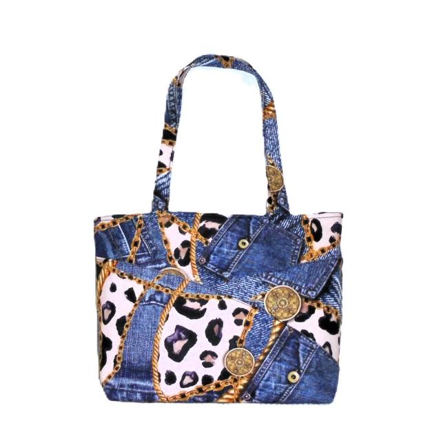 ◆スクエアベーシックトートバッグ【大サイズ】◆ヒョウ豹×デニム×チェーン◆ < 女性ファッション  ◆スクエアベーシックトートバッグ【大サイズ】◆ヒョウ豹×デニム×チェーン◆  < 女性ファッションの