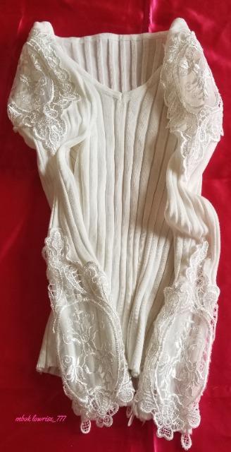 ドレーブ カーサー 透かしレース 袖のリブニット トップス < 女性ファッション ドレーブ カーサー 透かしレース 袖のリブニット トップス < 女性ファッションの