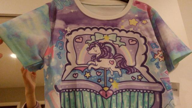 ユニコーン半袖Tシャツ 紫ミントブルーピンク フリーサイズМ < 女性ファッション  ユニコーン半袖Tシャツ 紫ミントブルーピンク フリーサイズМ < 女性ファッションの