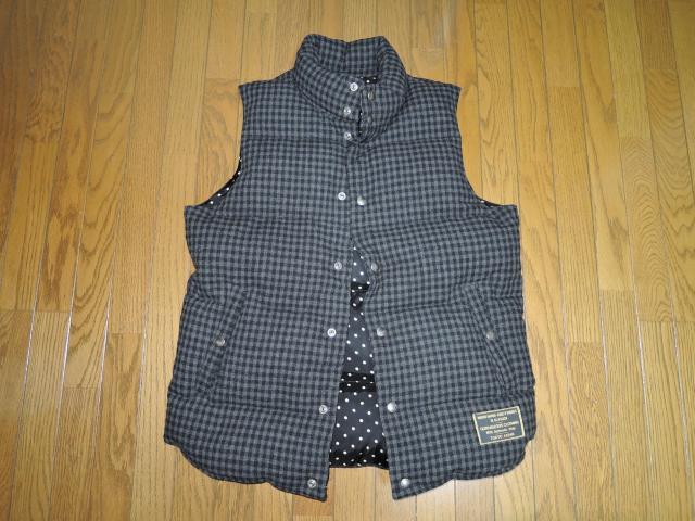 WACKO MARIA ワコマリア ダウン ベスト M 黒灰 チェックネル 裏地ドット柄 ウール DOWN VEST < ブランド  WACKO MARIA ワコマリア ダウン ベスト M 黒灰 チェックネル 裏地ドット柄 ウール DOWN VEST < ブランドの