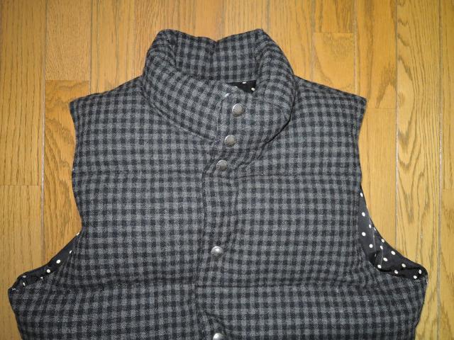 WACKO MARIA ワコマリア ダウン ベスト M 黒灰 チェックネル 裏地ドット柄 ウール DOWN VEST < ブランド  WACKO MARIA ワコマリア ダウン ベスト M 黒灰 チェックネル 裏地ドット柄 ウール DOWN VEST < ブランドの