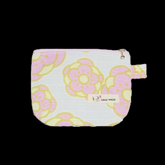 【15p幅】◆ピンク桜サクラ×白地◆ぺたんこファスナーポーチ < 女性ファッション  【15p幅】◆ピンク桜サクラ×白地◆ぺたんこファスナーポーチ  < 女性ファッションの