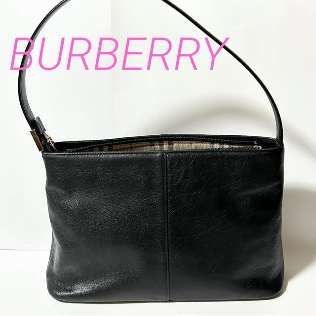 美品 BURBERRY バーバリー レザー ワンショルダーバッグ ハンドバッグ ブラック < ブランド 美品 BURBERRY バーバリー レザー ワンショルダーバッグ ハンドバッグ ブラック < ブランドの