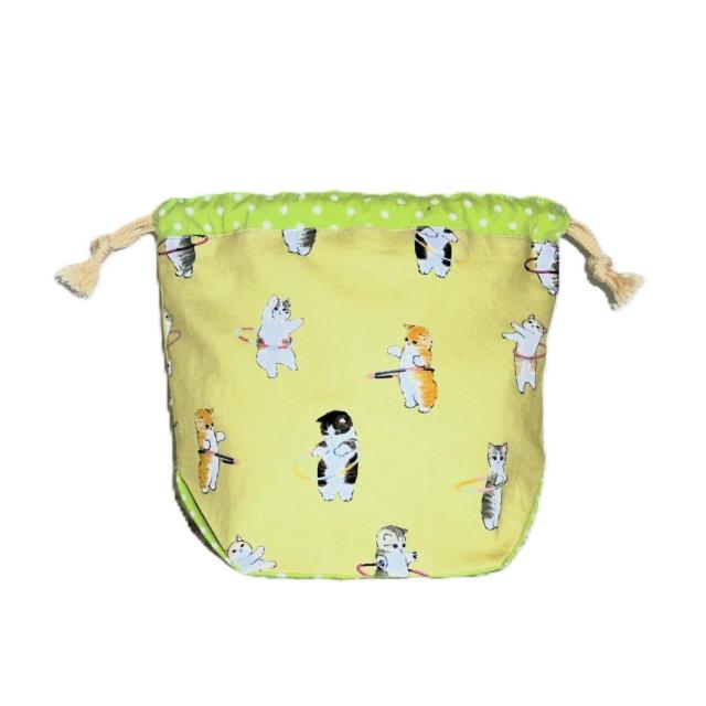 【底マチ幅が広い巾着】◆もふさんど◆mofusand ◆フラフープ総柄×黄緑地◆裏地あり巾着 < 女性ファッション 【底マチ幅が広い巾着】◆もふさんど◆mofusand ◆フラフープ総柄×黄緑地◆裏地あり巾着 < 女性ファッションの