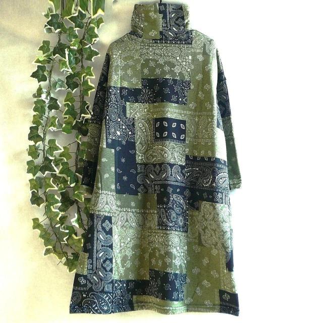 新品 a048 ML 裏起毛 あったか ワンピース グリーン系 秋 冬 ペイズリー柄 レディース ゆったりタートル < 女性ファッション 新品 a048 ML 裏起毛 あったか ワンピース グリーン系 秋 冬 ペイズリー柄 レディース ゆったりタートル < 女性ファッションの