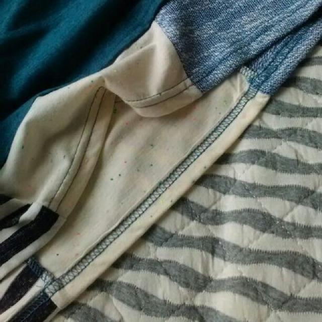 裾パッチワークデザイン半袖カットソー 杢ネイビー系 Mサイズ < 女性ファッション  裾パッチワークデザイン半袖カットソー 杢ネイビー系 Mサイズ < 女性ファッションの