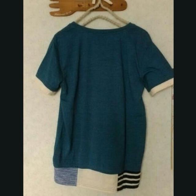 裾パッチワークデザイン半袖カットソー 杢ネイビー系 Mサイズ < 女性ファッション  裾パッチワークデザイン半袖カットソー 杢ネイビー系 Mサイズ < 女性ファッションの