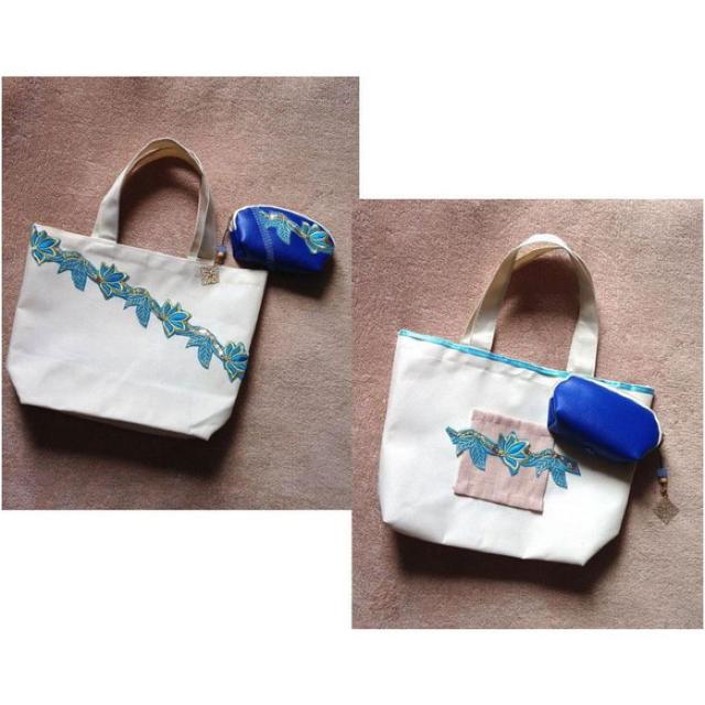 ブルー お花 スパンコールレース◆マルチポーチトートバッグ < 女性ファッション  ブルー お花 スパンコールレース◆マルチポーチトートバッグ  < 女性ファッションの