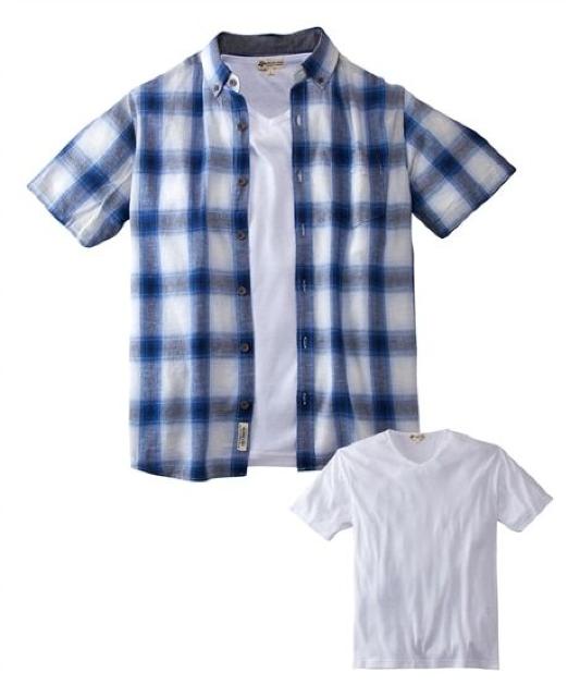 Mサイズ2点セット!麻混パナマチェック半袖and半袖Tシャツ!新品セット!涼しげ素材! < 男性ファッション  Mサイズ2点セット!麻混パナマチェック半袖and半袖Tシャツ!新品セット!涼しげ素材!  < 男性ファッションの