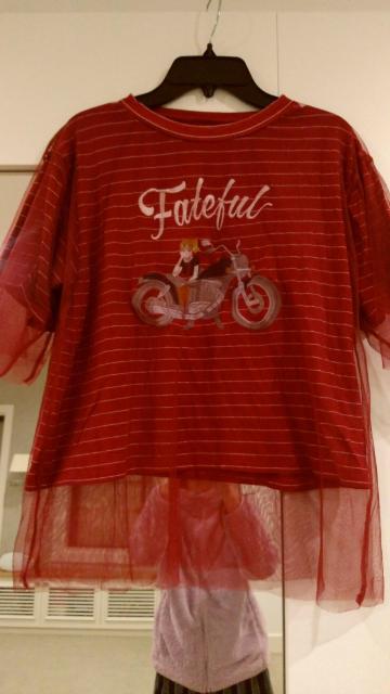 赤Tシャツ ボーダー白ライン バイクガール柄 フリーサイズМ < 女性ファッション  赤Tシャツ ボーダー白ライン バイクガール柄 フリーサイズМ  < 女性ファッションの