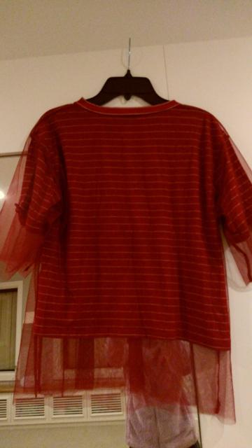 赤Tシャツ ボーダー白ライン バイクガール柄 フリーサイズМ < 女性ファッション  赤Tシャツ ボーダー白ライン バイクガール柄 フリーサイズМ < 女性ファッションの