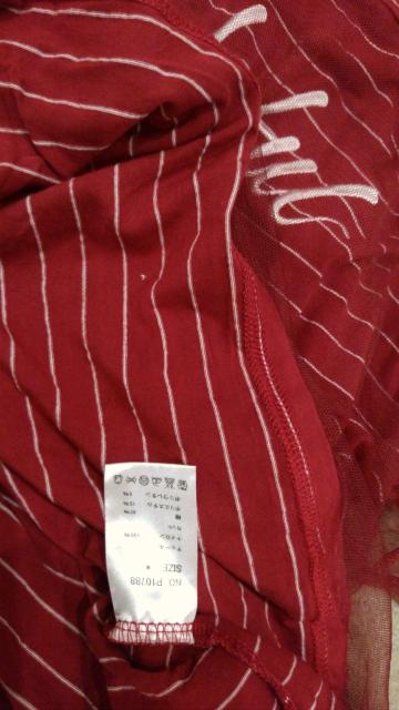 赤Tシャツ ボーダー白ライン バイクガール柄 フリーサイズМ < 女性ファッション  赤Tシャツ ボーダー白ライン バイクガール柄 フリーサイズМ < 女性ファッションの
