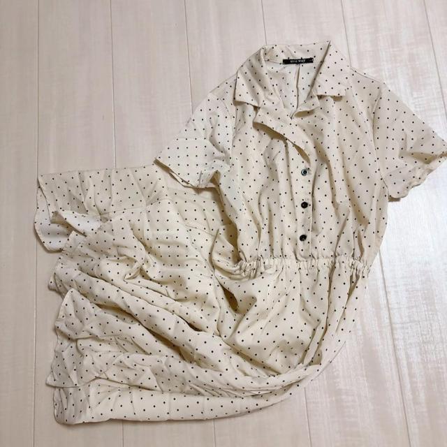 ◆one*way/ワンウェイ◆半袖シャツワンピース★ドット柄ミニワンピ*ベージュM♪美品 < ブランド  ◆one*way/ワンウェイ◆半袖シャツワンピース★ドット柄ミニワンピ*ベージュM♪美品  < ブランドの