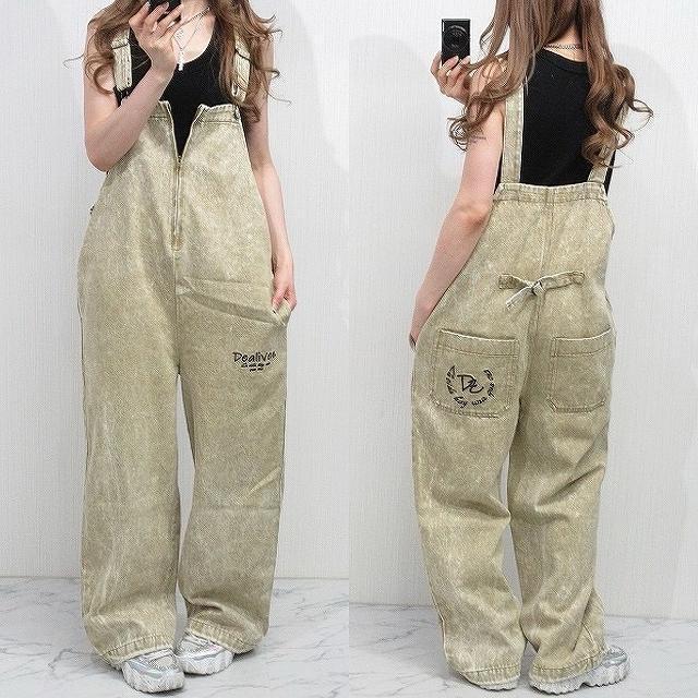 NEW最新bgM【Dealivez】リーフロゴ刺繍 デニム オーバーロール デッキサロペ 特殊加工 < 女性ファッション NEW最新bgM【Dealivez】リーフロゴ刺繍 デニム オーバーロール デッキサロペ 特殊加工 < 女性ファッションの