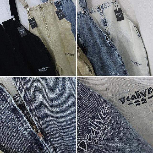 NEW最新bgM【Dealivez】リーフロゴ刺繍 デニム オーバーロール デッキサロペ 特殊加工 < 女性ファッション NEW最新bgM【Dealivez】リーフロゴ刺繍 デニム オーバーロール デッキサロペ 特殊加工 < 女性ファッションの
