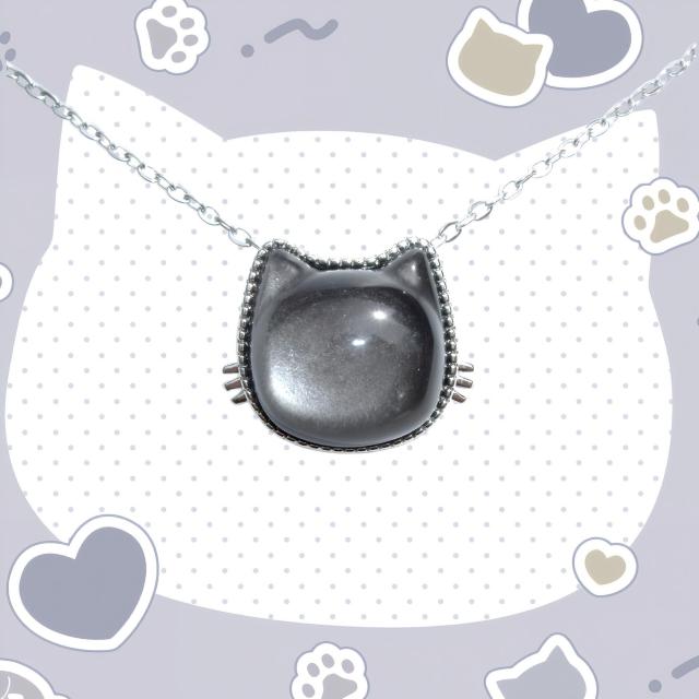 送料無料 即買い:天然石 シルバーシャインオブシディアン ブラックキャットネックレス < 女性アクセサリー/時計  送料無料 即買い:天然石 シルバーシャインオブシディアン ブラックキャットネックレス < 女性アクセサリー/時計の