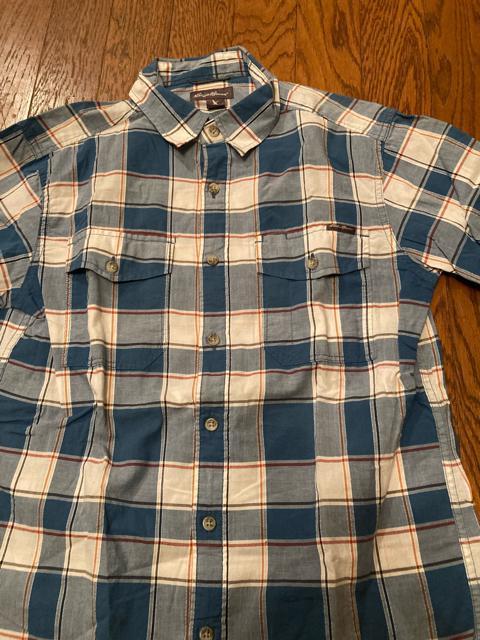 EDDIE BAUER エディーバウアー チェック シャツ ブルー 古着 アメカジ メンズ コットン XS < ブランド  EDDIE BAUER エディーバウアー チェック シャツ ブルー 古着 アメカジ メンズ コットン XS < ブランドの