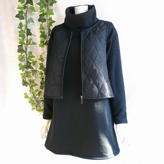 新品 a046 ML 裏起毛 ベストアンサンブル風 切替チュニック 黒 秋冬 レディース キルティングベスト ハイネック < 女性ファッション 新品 a046 ML 裏起毛 ベストアンサンブル風 切替チュニック 黒 秋冬 レディース キルティングベスト ハイネック < 女性ファッションの