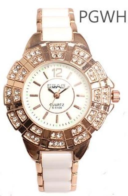 装飾ベゼル★セラミック風コンビベルトレディース腕時計DGWH < 女性アクセサリー/時計  装飾ベゼル★セラミック風コンビベルトレディース腕時計DGWH  < 女性アクセサリー/時計の