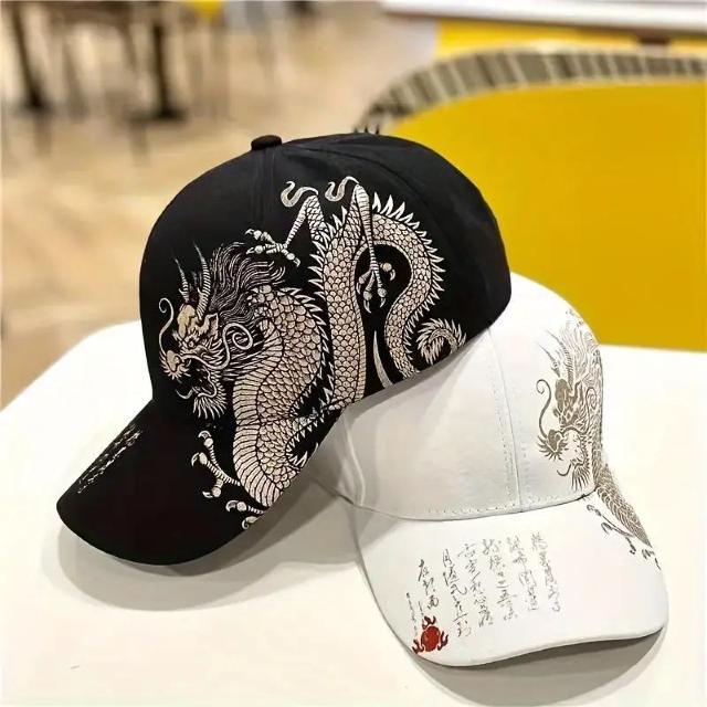 爆ヤス価格790円★クールなヒッピー プレミアム カーブド ブリム ベースボール キャップ、繊細な龍プリント ブラック < 男性ファッション  爆ヤス価格790円★クールなヒッピー プレミアム カーブド ブリム ベースボール キャップ、繊細な龍プリント ブラック < 男性ファッションの