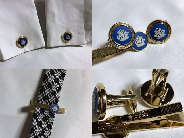 正規 ウェッジウッド ジャスパー 帆船モチーフタイピン カフス SET 青×白×ゴールド カフリンクス クリップタイバー < 男性ファッション  正規 ウェッジウッド ジャスパー 帆船モチーフタイピン カフス SET 青×白×ゴールド カフリンクス クリップタイバー < 男性ファッションの