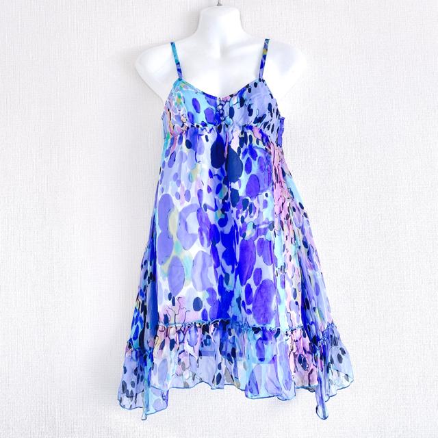 JollyDayssilkシルク青ブルー黒チュニックミニワンピースドレス < 女性ファッション JollyDayssilkシルク青ブルー黒チュニックミニワンピースドレス < 女性ファッションの