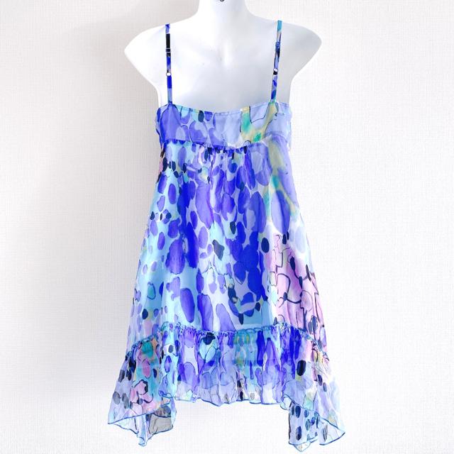 JollyDayssilkシルク青ブルー黒チュニックミニワンピースドレス < 女性ファッション JollyDayssilkシルク青ブルー黒チュニックミニワンピースドレス < 女性ファッションの