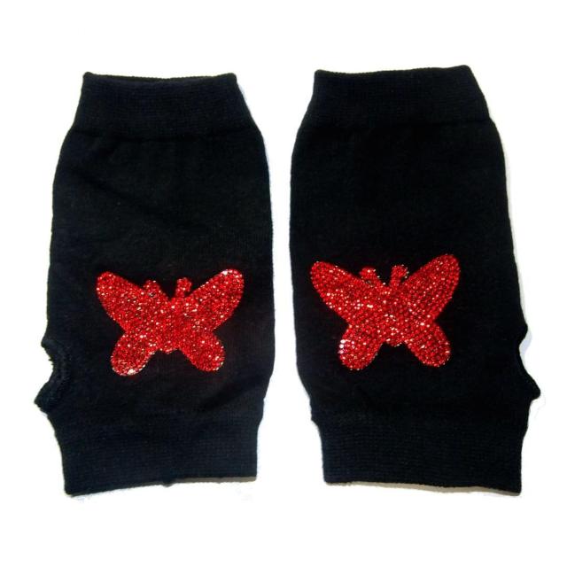 赤色 ラインストーン 蝶々 ワッペン グローブ 指なし 指ナシ 手袋 < 女性ファッション 赤色 ラインストーン 蝶々 ワッペン グローブ 指なし 指ナシ 手袋 < 女性ファッションの