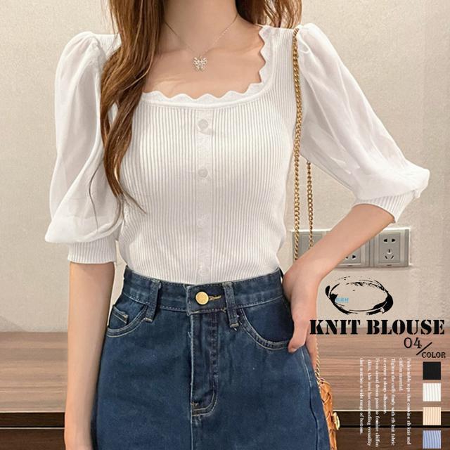 送料無料 新品 ニットブラウス 異素材切り替え 韓国風 < 女性ファッション  送料無料 新品 ニットブラウス 異素材切り替え 韓国風  < 女性ファッションの