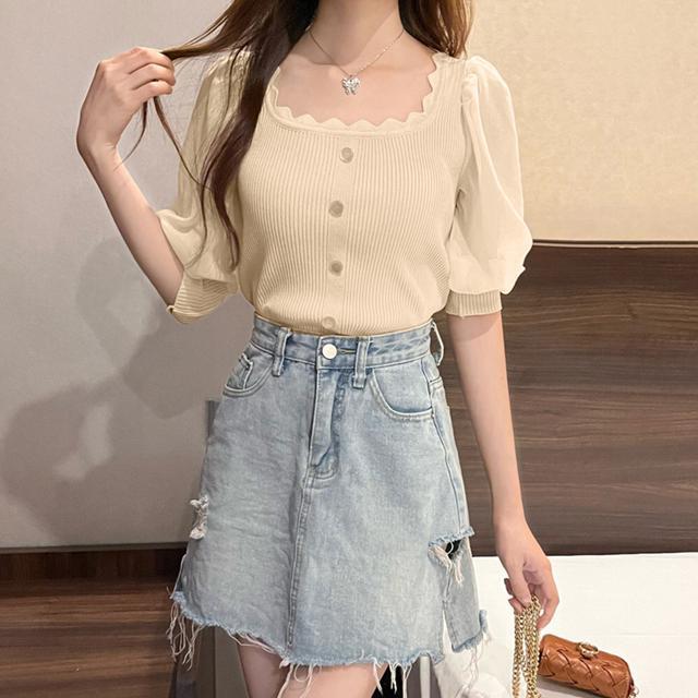 送料無料 新品 ニットブラウス 異素材切り替え 韓国風 < 女性ファッション  送料無料 新品 ニットブラウス 異素材切り替え 韓国風 < 女性ファッションの
