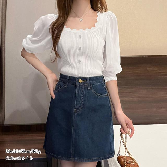 送料無料 新品 ニットブラウス 異素材切り替え 韓国風 < 女性ファッション  送料無料 新品 ニットブラウス 異素材切り替え 韓国風 < 女性ファッションの