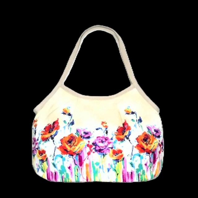 【マチなしグラニーバッグ】◆水彩タッチ花×アイボリー地 < 女性ファッション 【マチなしグラニーバッグ】◆水彩タッチ花×アイボリー地 < 女性ファッションの