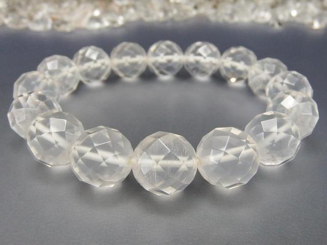 AAAミルキークォーツ約12mmミラーカット天然石ブレスレット < 女性アクセサリー/時計  AAAミルキークォーツ約12mmミラーカット天然石ブレスレット < 女性アクセサリー/時計の