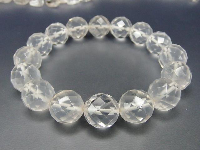 AAAミルキークォーツ約12mmミラーカット天然石ブレスレット < 女性アクセサリー/時計  AAAミルキークォーツ約12mmミラーカット天然石ブレスレット < 女性アクセサリー/時計の