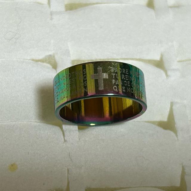 十字架 ローマ字 虹色 ステンレス製リング サイズ:11.5号 管理番号20251D < 男性アクセサリー/時計  十字架 ローマ字 虹色 ステンレス製リング サイズ:11.5号 管理番号20251D  < 男性アクセサリー/時計の