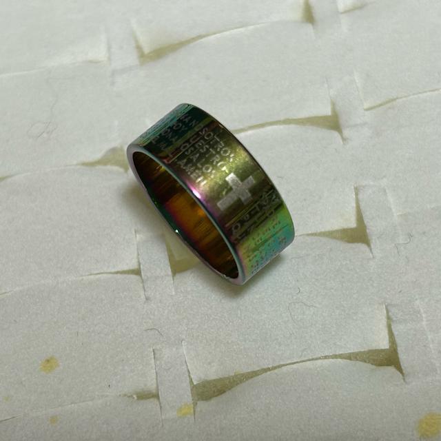 十字架 ローマ字 虹色 ステンレス製リング サイズ:11.5号 管理番号20251D < 男性アクセサリー/時計  十字架 ローマ字 虹色 ステンレス製リング サイズ:11.5号 管理番号20251D < 男性アクセサリー/時計の
