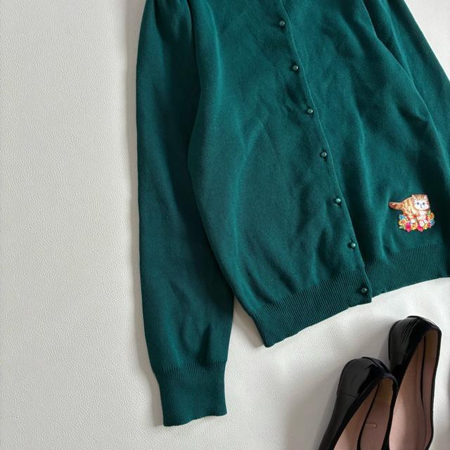 ◆美品◆フランシュリッペ◆猫モチーフニットカーディガン◆ダークグリーン◆肉厚◆M < ブランド  ◆美品◆フランシュリッペ◆猫モチーフニットカーディガン◆ダークグリーン◆肉厚◆M < ブランドの