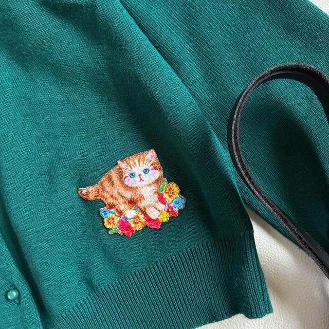 ◆美品◆フランシュリッペ◆猫モチーフニットカーディガン◆ダークグリーン◆肉厚◆M < ブランド  ◆美品◆フランシュリッペ◆猫モチーフニットカーディガン◆ダークグリーン◆肉厚◆M < ブランドの
