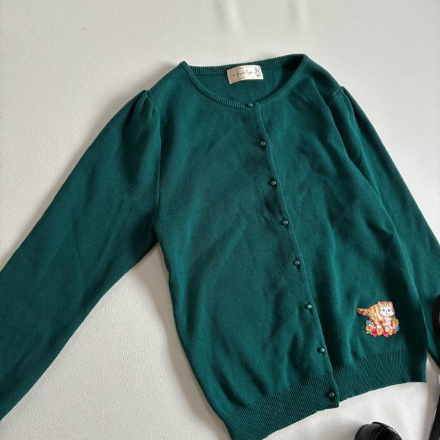 ◆美品◆フランシュリッペ◆猫モチーフニットカーディガン◆ダークグリーン◆肉厚◆M < ブランド  ◆美品◆フランシュリッペ◆猫モチーフニットカーディガン◆ダークグリーン◆肉厚◆M < ブランドの