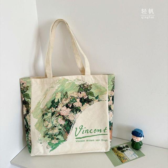 バッグ 鞄 ゴッホ キャンバス トートバッグ 芸術 プリント 白いバラ < 女性ファッション  バッグ 鞄 ゴッホ キャンバス トートバッグ 芸術 プリント 白いバラ < 女性ファッションの