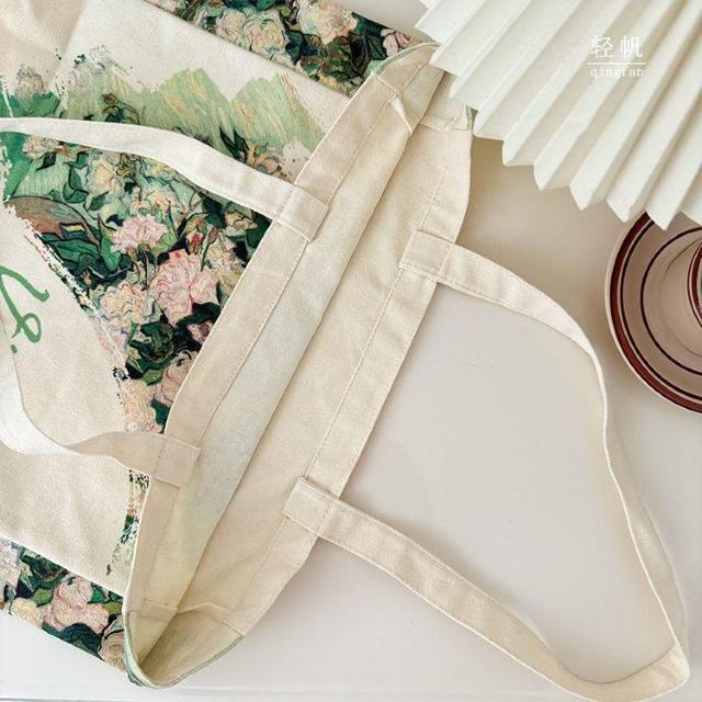 バッグ 鞄 ゴッホ キャンバス トートバッグ 芸術 プリント 白いバラ < 女性ファッション  バッグ 鞄 ゴッホ キャンバス トートバッグ 芸術 プリント 白いバラ < 女性ファッションの