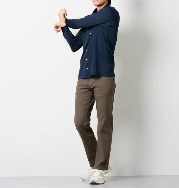 Lサイズ!高貴紳士的!ストレッチ素材!Tシャツのような着心地!快適な!形態安定!吸汗速乾!長袖ボタンダウンニットシャツ!ネイビー色 < 男性ファッション  Lサイズ!高貴紳士的!ストレッチ素材!Tシャツのような着心地!快適な!形態安定!吸汗速乾!長袖ボタンダウンニットシャツ!ネイビー色 < 男性ファッションの