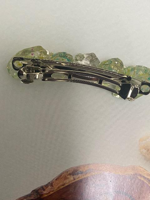 ハンドメイド レジン ドライフラワーのかけら封入バレッタ グリーン < 女性ファッション  ハンドメイド レジン ドライフラワーのかけら封入バレッタ グリーン < 女性ファッションの