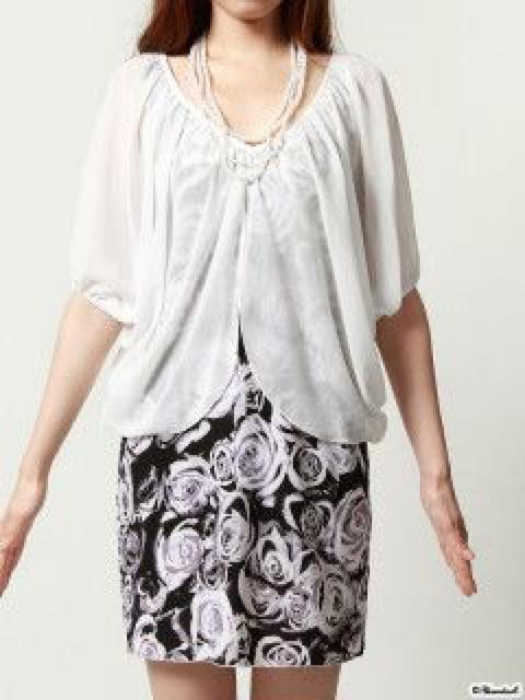 【夢展望】可愛い♪ネックレス付 バタフライ花柄ワンピセット グレーフラワー < ブランド  【夢展望】可愛い♪ネックレス付 バタフライ花柄ワンピセット グレーフラワー < ブランドの