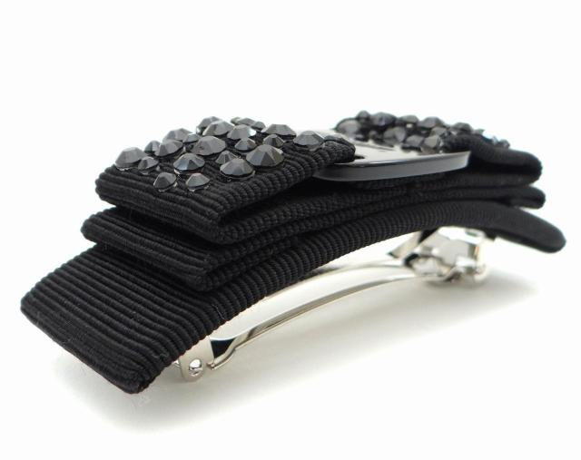 FERRAGAMO フェラガモ ヴァラ リボン ラインストーン バレッタ ヘアアクセサリー ブラック<新品同様品>【送料無料】 < ブランド  FERRAGAMO フェラガモ ヴァラ リボン ラインストーン バレッタ ヘアアクセサリー ブラック<新品同様品>【送料無料】 < ブランドの