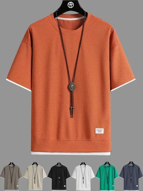 超お買い得990円★高品質夏用メンズワッフル半袖シャツ、フェイク2ピースデザイン USAサイズS(日本サイズL相当)コーラル < 男性ファッション  超お買い得990円★高品質夏用メンズワッフル半袖シャツ、フェイク2ピースデザイン USAサイズS(日本サイズL相当)コーラル  < 男性ファッションの