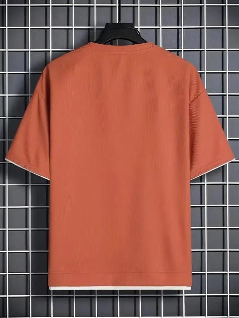 超お買い得990円★高品質夏用メンズワッフル半袖シャツ、フェイク2ピースデザイン USAサイズS(日本サイズL相当)コーラル < 男性ファッション  超お買い得990円★高品質夏用メンズワッフル半袖シャツ、フェイク2ピースデザイン USAサイズS(日本サイズL相当)コーラル < 男性ファッションの