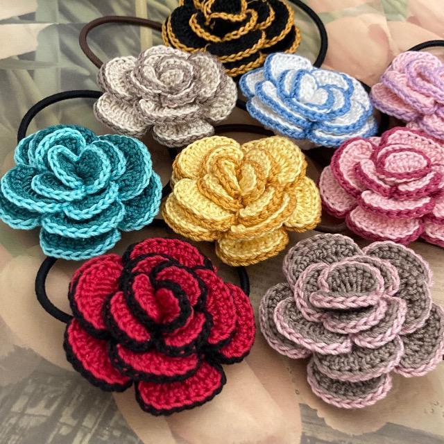 ハンドメイド♪レース編み 薔薇風お花モチーフのヘアゴム < 女性ファッション  ハンドメイド♪レース編み 薔薇風お花モチーフのヘアゴム < 女性ファッションの
