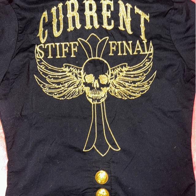 d.i.a.  ゼブラ柄ポイント 前後ゴールドボタン バックスカルゴールド刺繍 ブラックシャツ 新品未使用 < ブランド  d.i.a.  ゼブラ柄ポイント 前後ゴールドボタン バックスカルゴールド刺繍 ブラックシャツ 新品未使用 < ブランドの